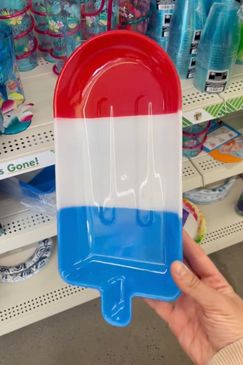 Red white and blue popsicle serving tray at Dollar Tree