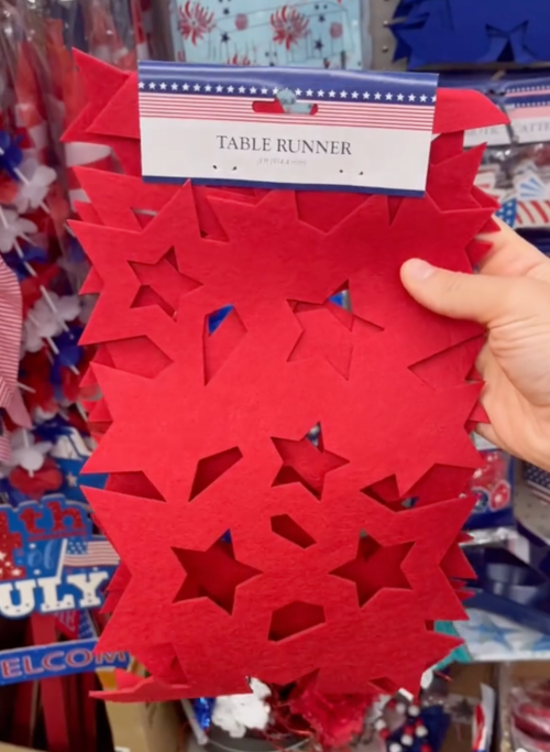 Red star-shaped table runner at Dollar Tree