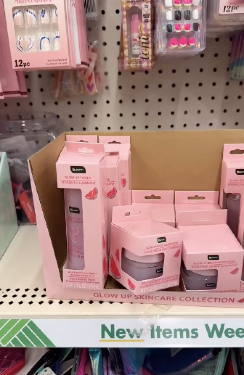 TikTok video still of Glow Recipe dupe products from Dollar Tree