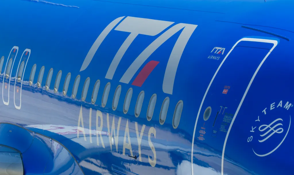 A close up of an ITA Airways plane