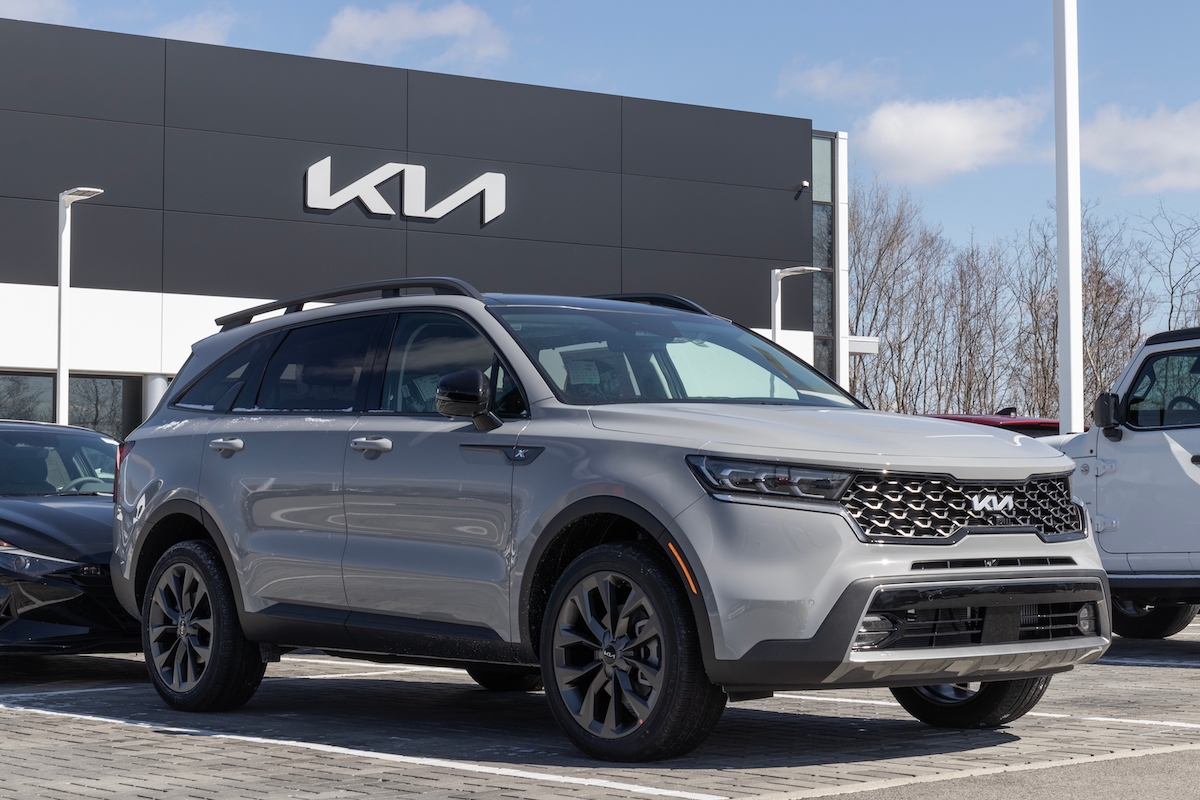 Gray Kia Sorento at a Kia dealership