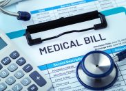 medical bill with stethoscope and calculator