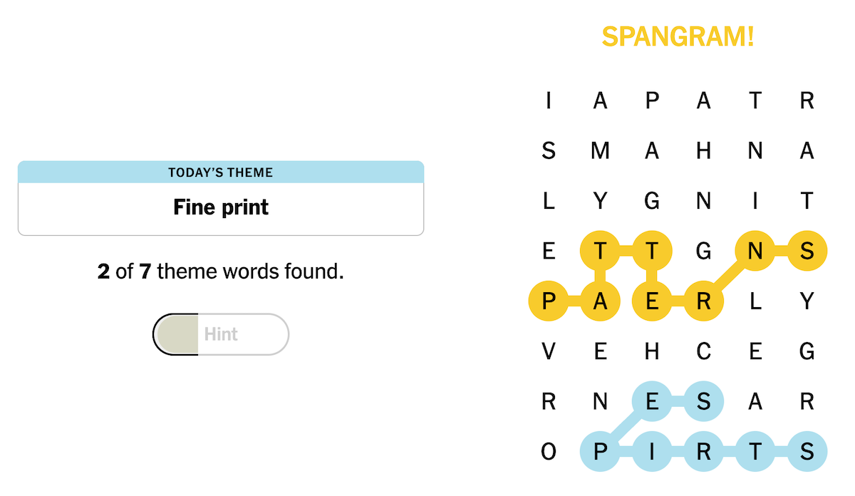 Screenshot of the NYT game Strands