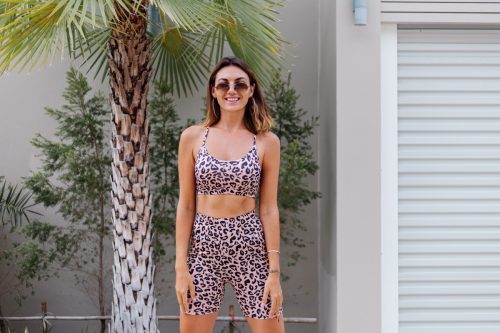 woman wearing leopard print biker shorts