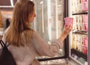 woman buying pint of ice cream