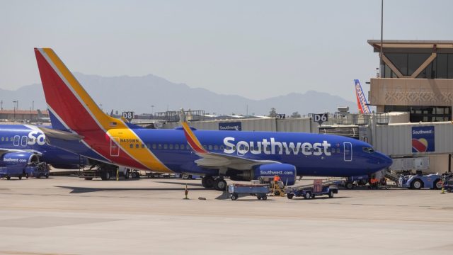 Phoenix - Circa September 2021: Southwest Airlines Boeing 737s preparing for departure. Southwest is the largest low-cost carrier in the world.