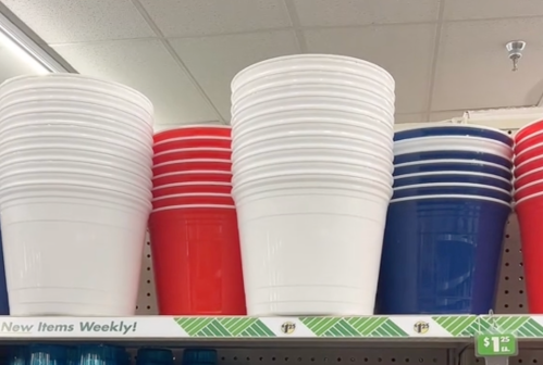 red white and blue buckets at Dollar Tree