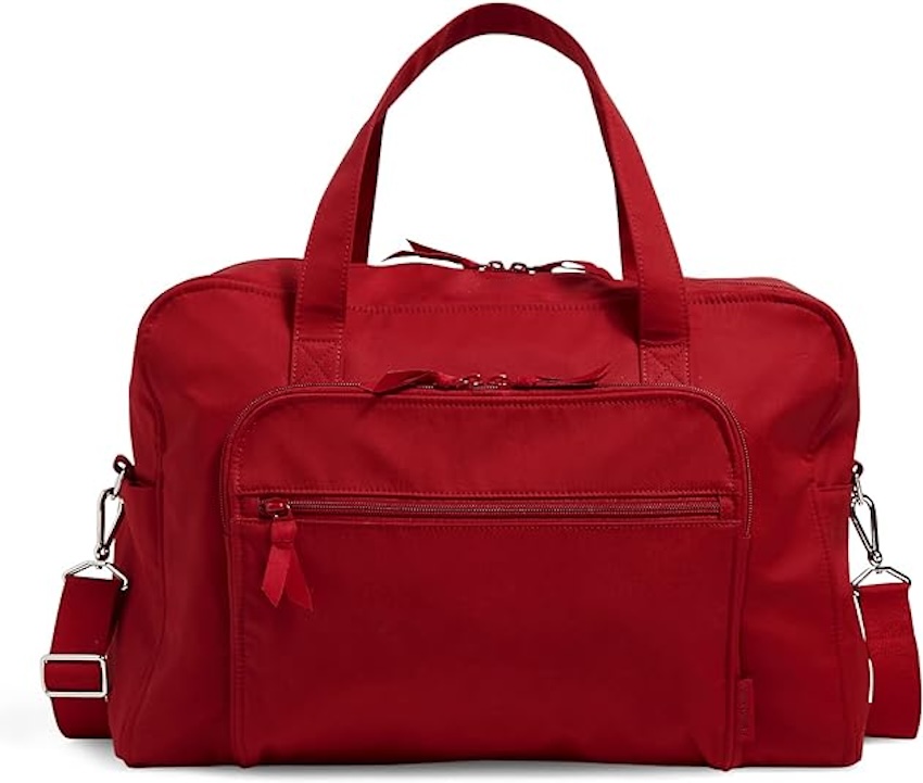 A red Vera Bradley weekender bag