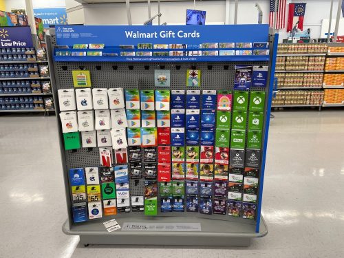 Freestanding gift card display at Walmart