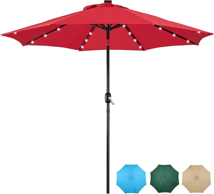 A patio umbrella with LED lights