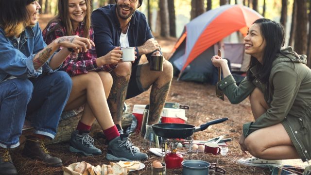 Friends Camping Eating Food Concept