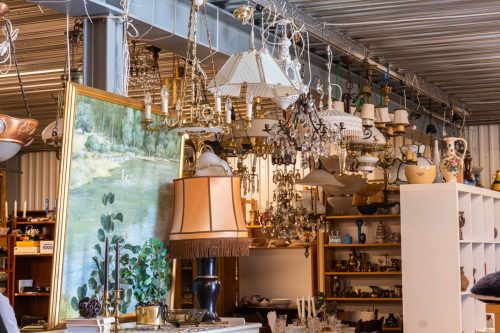 A second-hand store with many different things. Used antique, rare and vintage goods. Typical second-hand shop in Sweden.