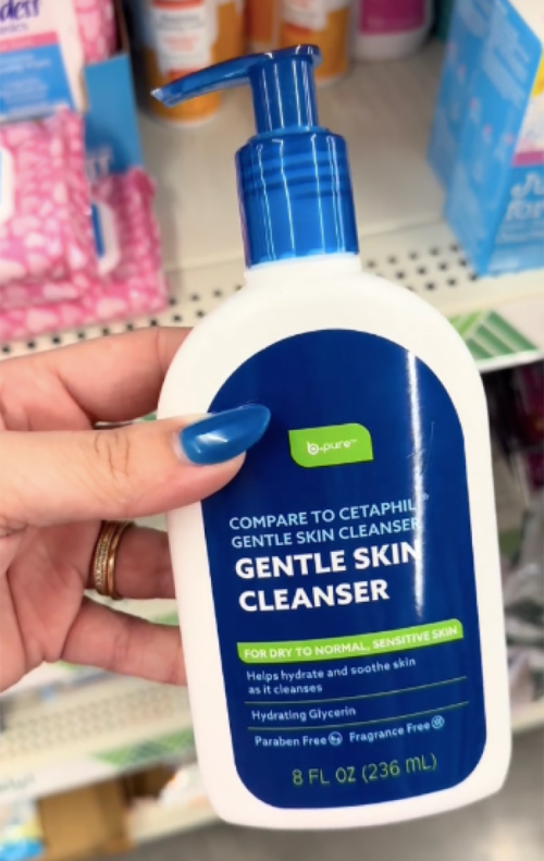 TikTok video still of Dollar Tree dupe for Cetaphil products