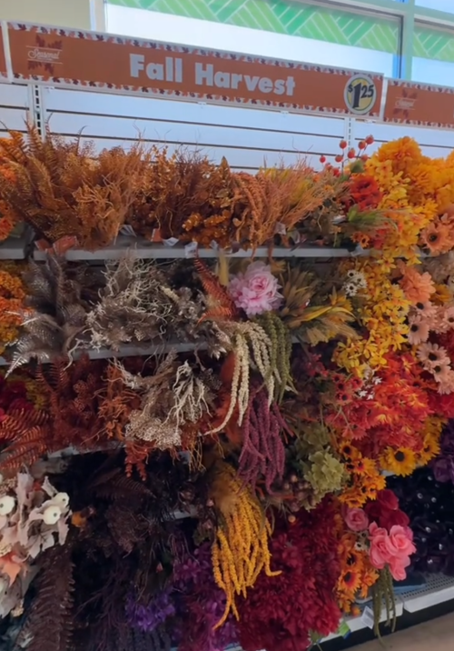 fall faux flowers at Dollar Tree