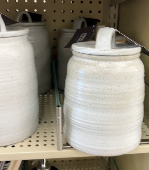 speckled ceramic canisters at Hobby Lobby