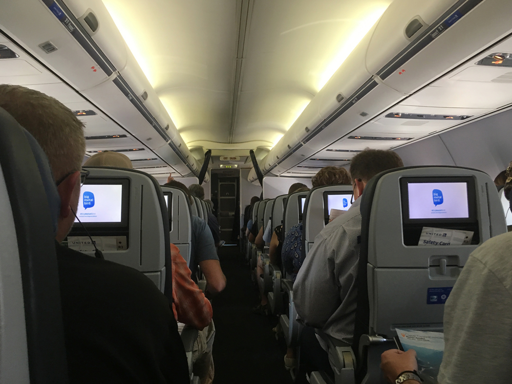 The Economy cabin on a United Airlines flight