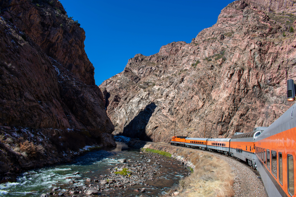 The Royal Gorge Train passing by a river