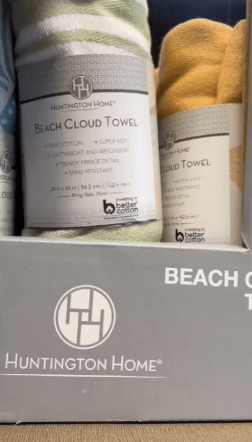 Aldi dupes of Sand Cloud beach towel screenshot from TikTok video