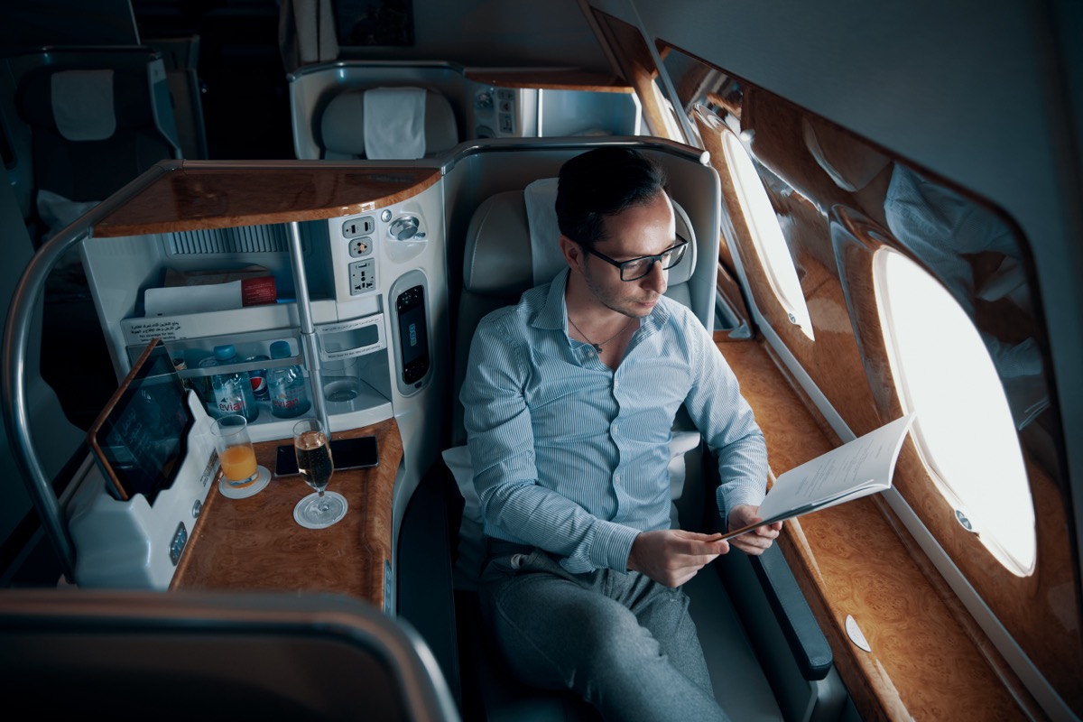 man flying first class