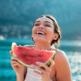 woman eating watermelon