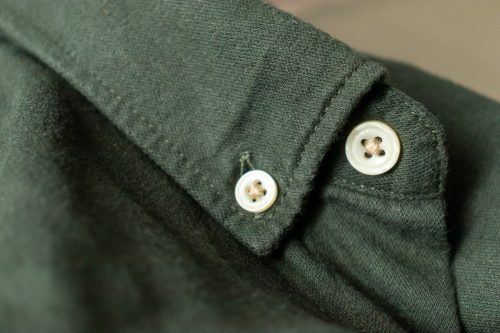 close-up of the fabric of a green mens shirt