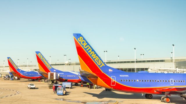 southwest planes parked at the terminal