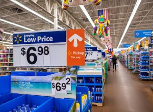 sign with Walmart prices in Walmart store