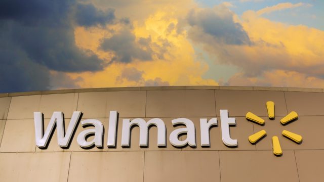 Close up of an exterior Walmart sign