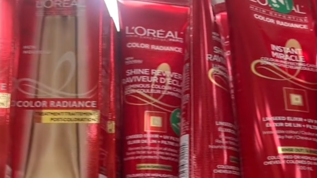 Display of L'Oreal products at Dollar Tree