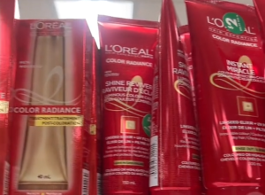 Display of L'Oreal products at Dollar Tree