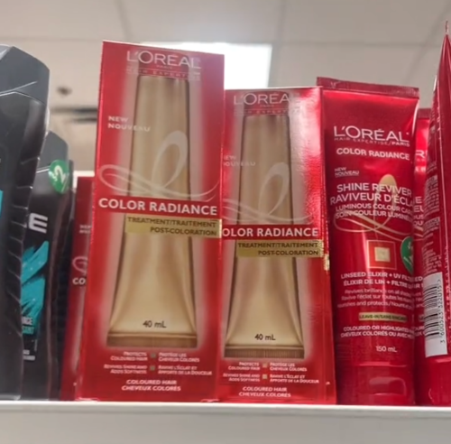 Display of L'Oreal products at Dollar Tree