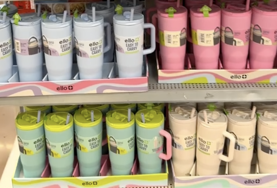 Display of colorful Ello tumblers at Walmart