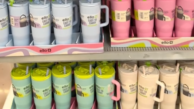 Display of colorful Ello tumblers at Walmart