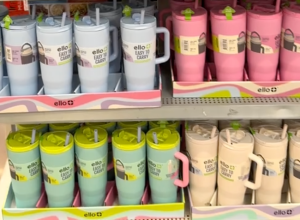 Display of colorful Ello tumblers at Walmart