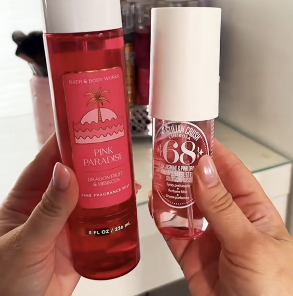Bath & Body Works body spray next to the similar one from Sol de Janeiro