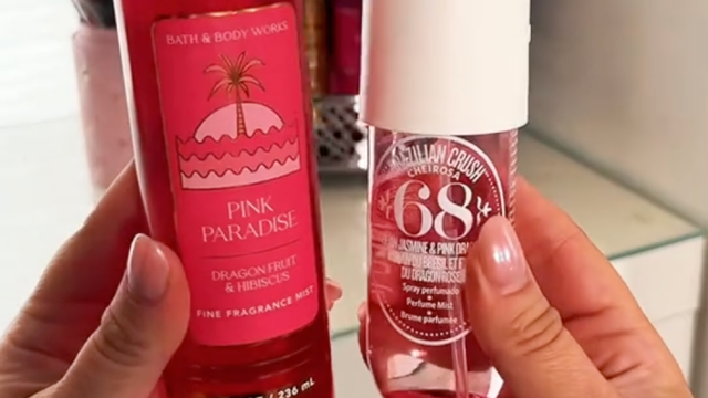 Bath & Body Works body spray next to the similar one from Sol de Janeiro