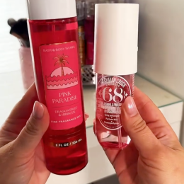Bath & Body Works body spray next to the similar one from Sol de Janeiro
