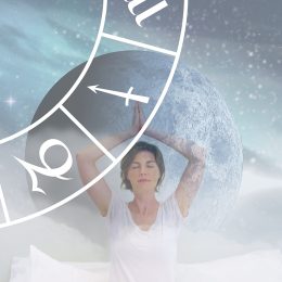 Circle of zodiac signs over caucasian women practicing yoga. Horoscope, yoga meditation concept digitally generated image.