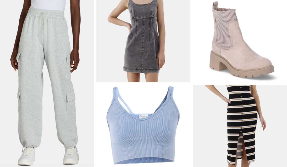 collage of clothing items from Walmart's No Boundaries line