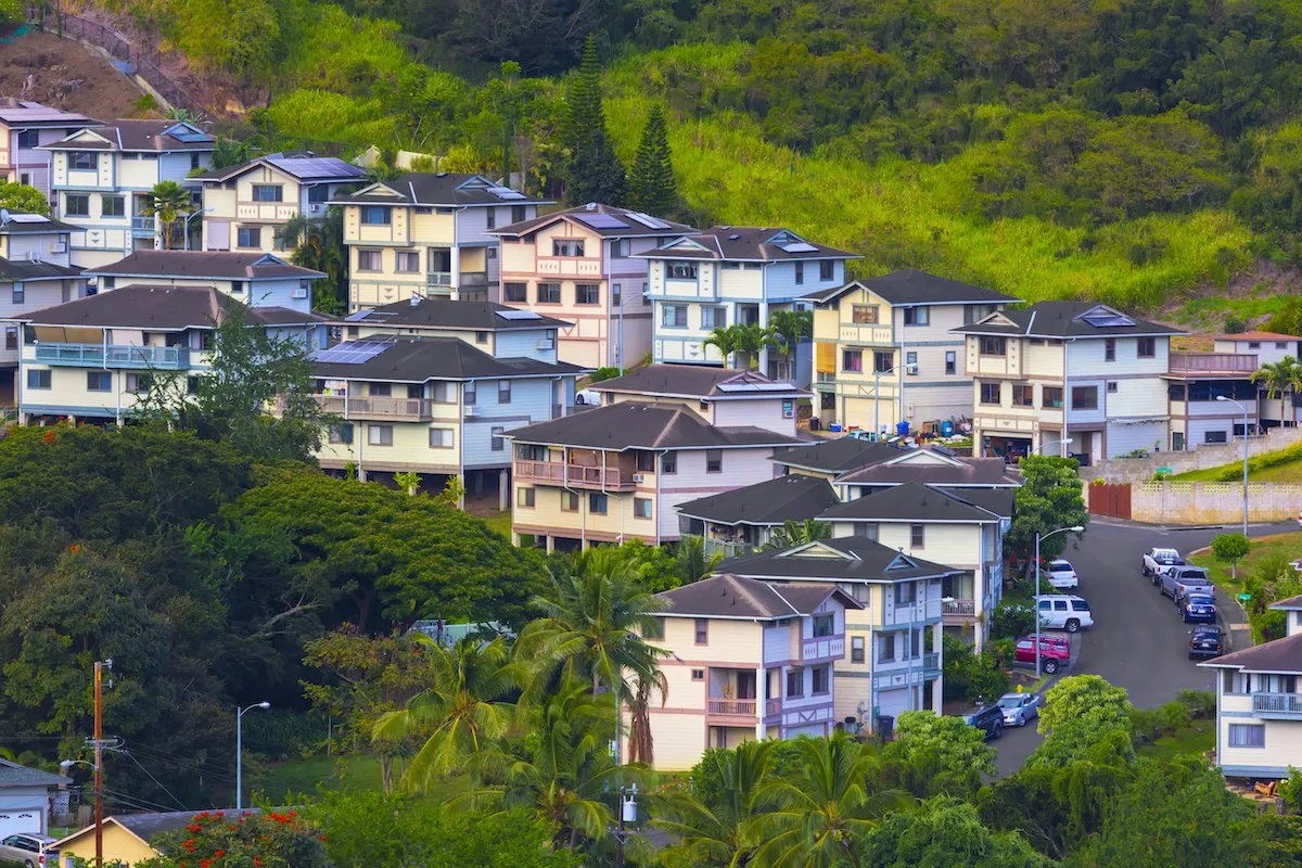 Scenic Honolulu Oahu Hawaii Suburban Neighborhood with colorful homes