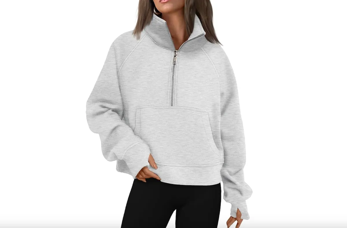 Amazon half-zip pullover sweatshirt in light gray