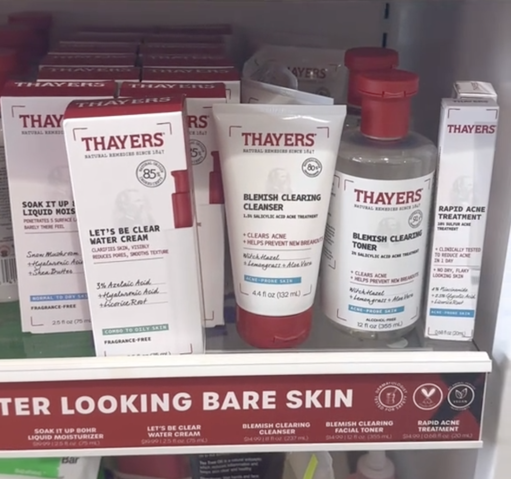 Display of Thayers skincare products at Ulta