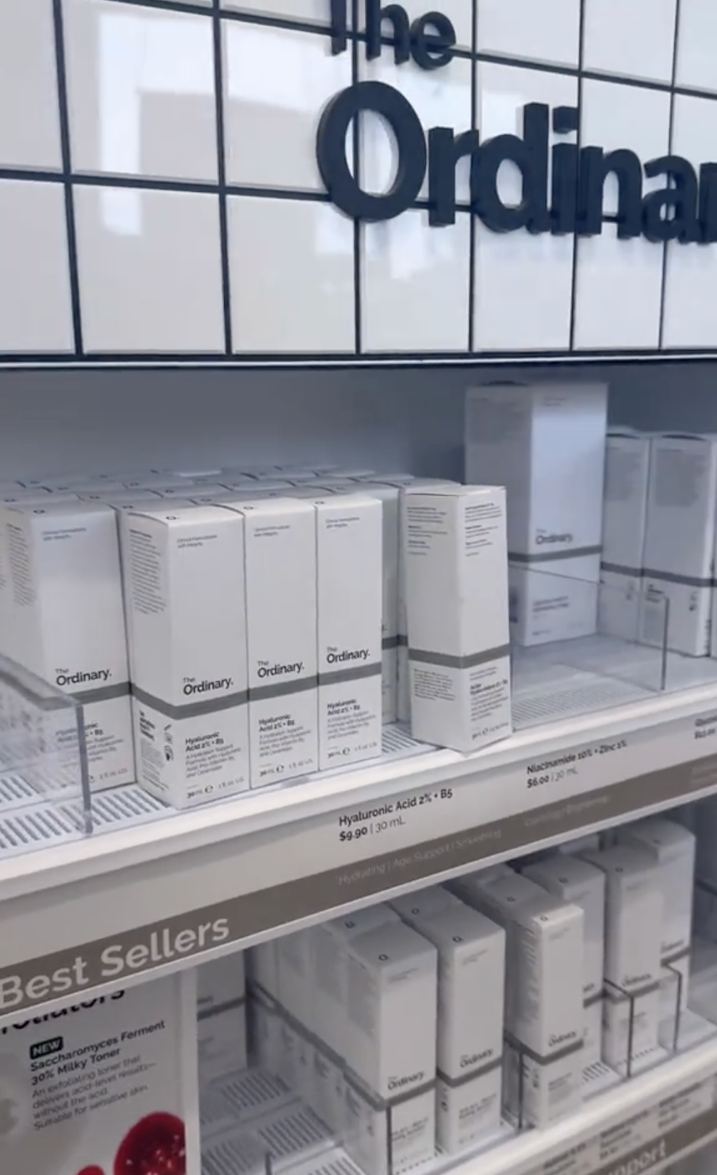 Display of The Ordinary skincare products at Ulta