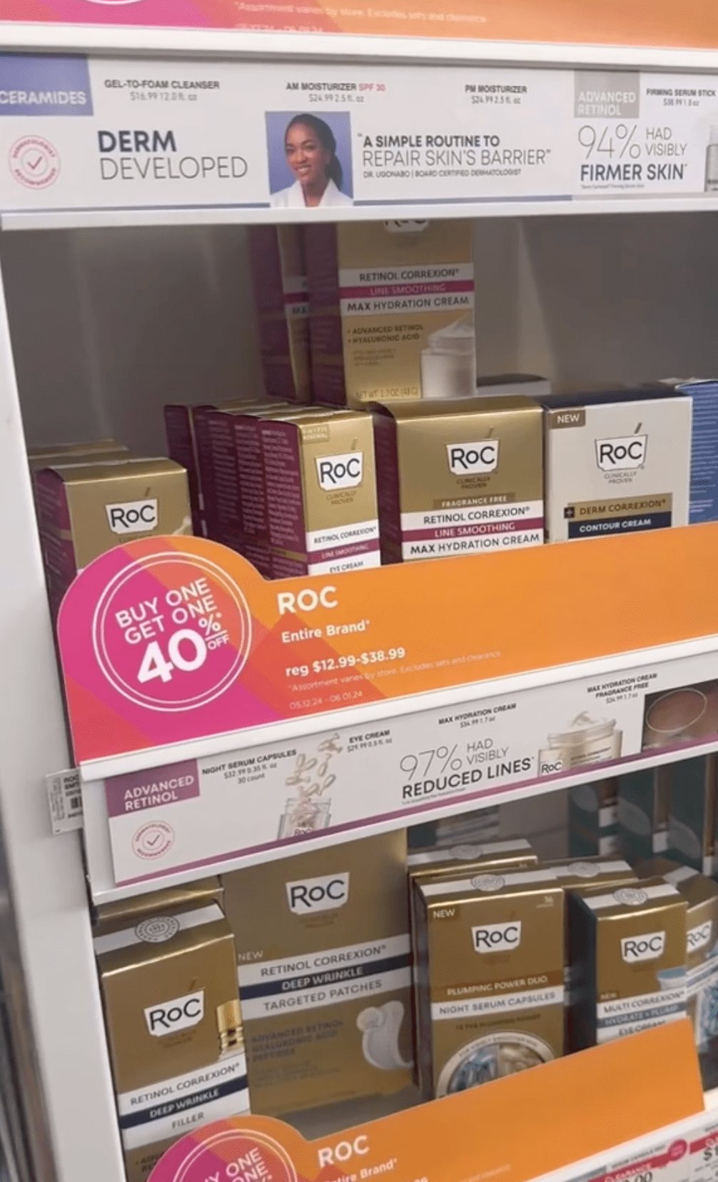 Display of RoC skincare products at Ulta