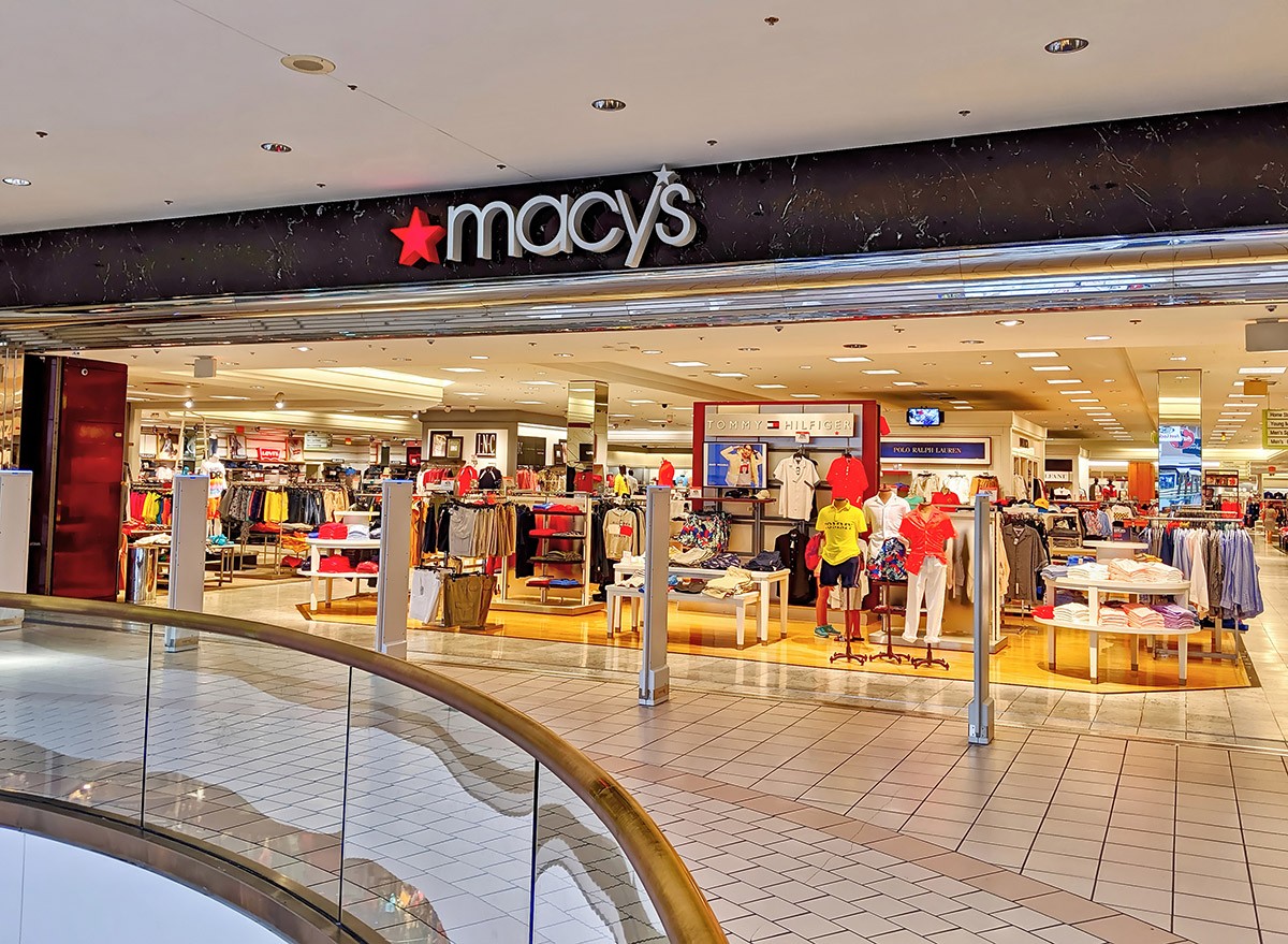 View inside a Macy's store in a shopping mall.