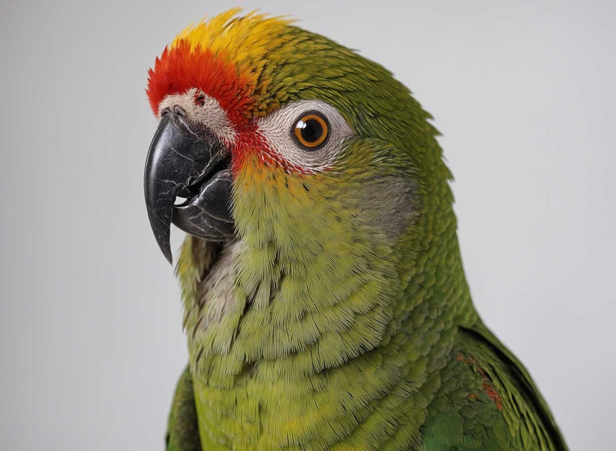 A portrait of a green-cheeked conure.