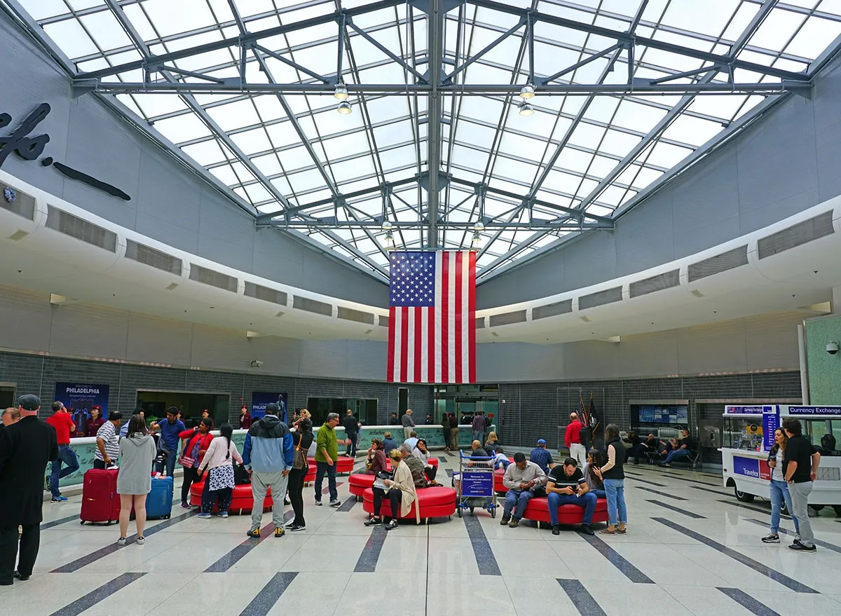 Inside the terminal at Philadelphia International Airport