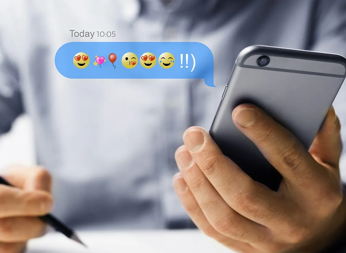 Emojis in a text message on a cell phone