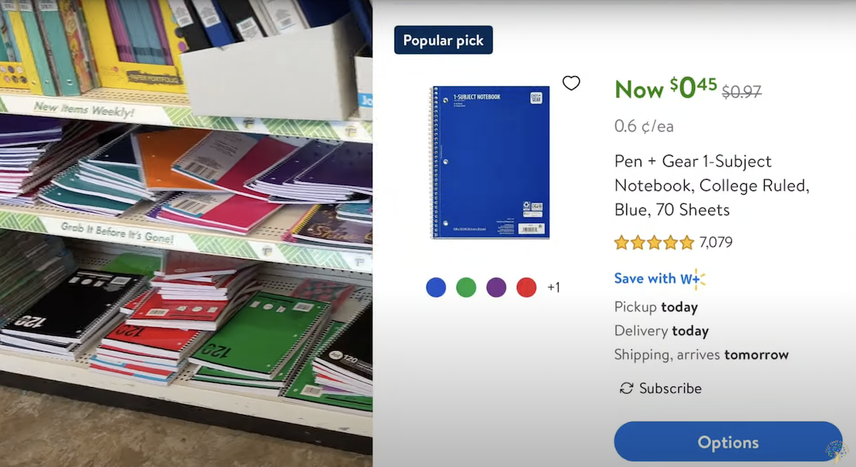 notebooks at Dollar Tree vs. Walmart