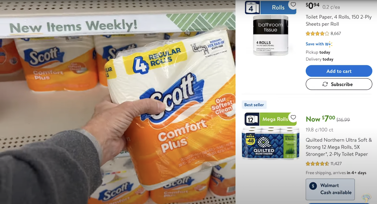 toilet paper at Dollar Tree vs. Walmart